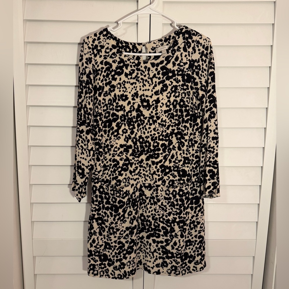 J. Crew Black and Cream Leopard Long Sleeve Dress